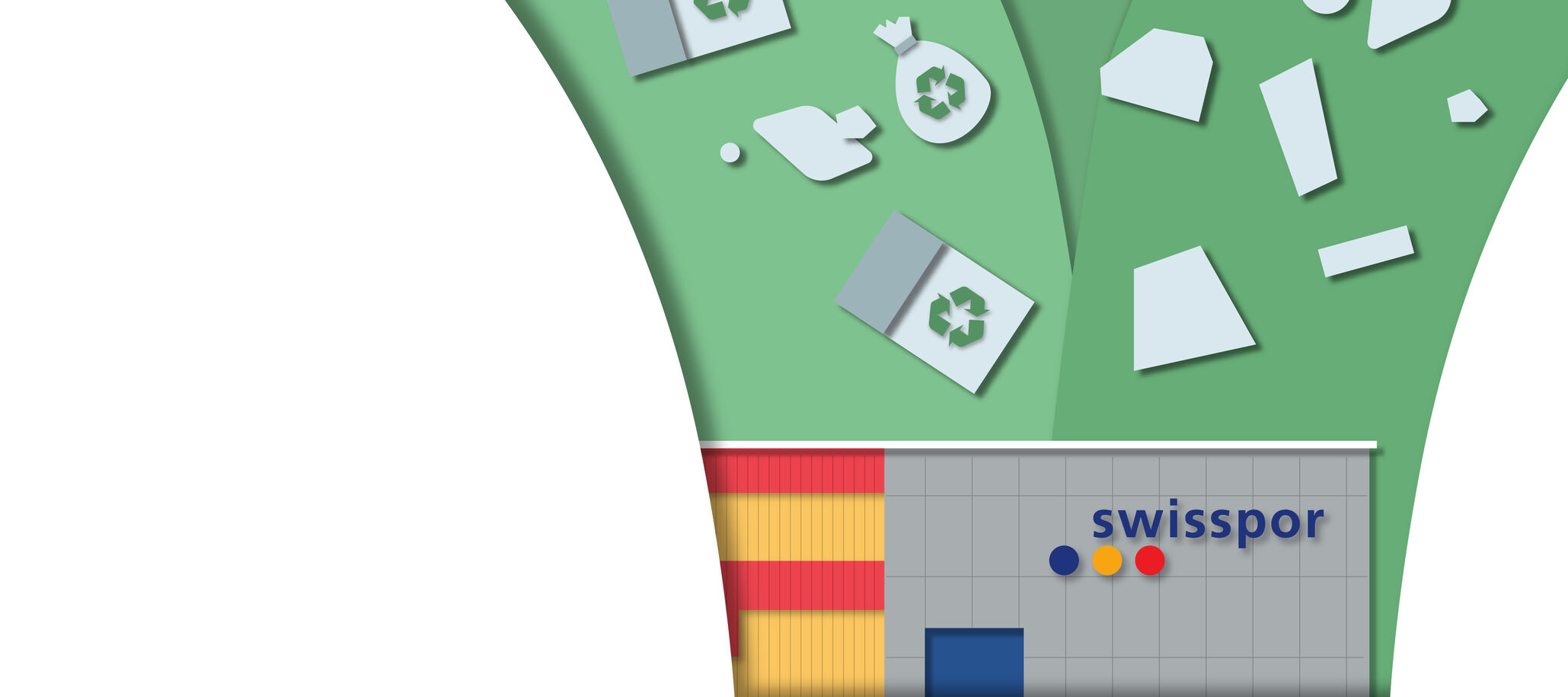 Das Recyclingwerk in Boswil wo EPS/XPS recycelt wird. Trichter EPS-/XPS-Recycling swisspor